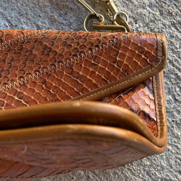 VINTAGE SNAKESKIN Patchwork Leather Clutch / Shoulder Bag / Top Handle - Picture 3 of 15